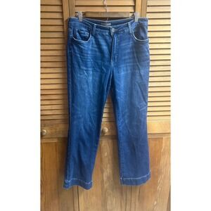 Kut from the Kloth Kelsey Fab Ab Ankle Flare High Rise Jeans Dark Wash Blue 12